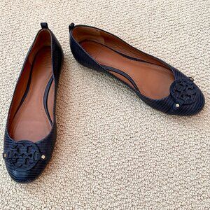 Tory Burch Logo Flat - Navy - Textured - Size 10